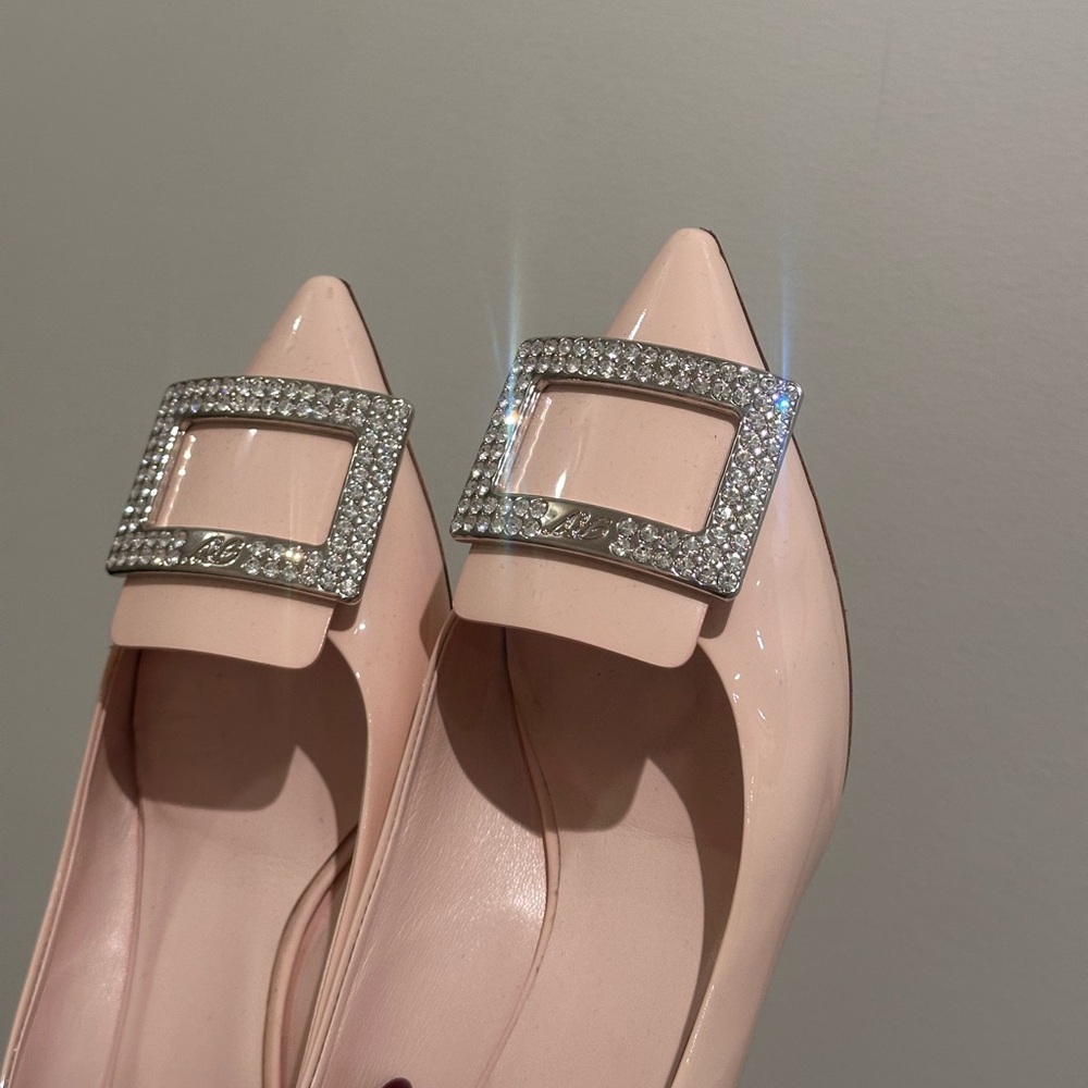 Roger Vivier Blush Pink Crystal-Embellished Pointed Toe Flats - Picture 4 of 8